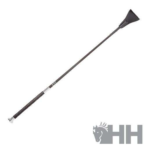 Fusta de equitação preta com cabo texturizado e ponta metálica