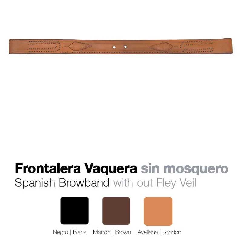 Frontalera vaquera castanha com costuras decorativas e furos de ajuste
