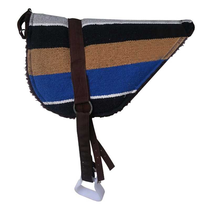 Sela para cavalo em tecido colorido com riscas e correia castanha