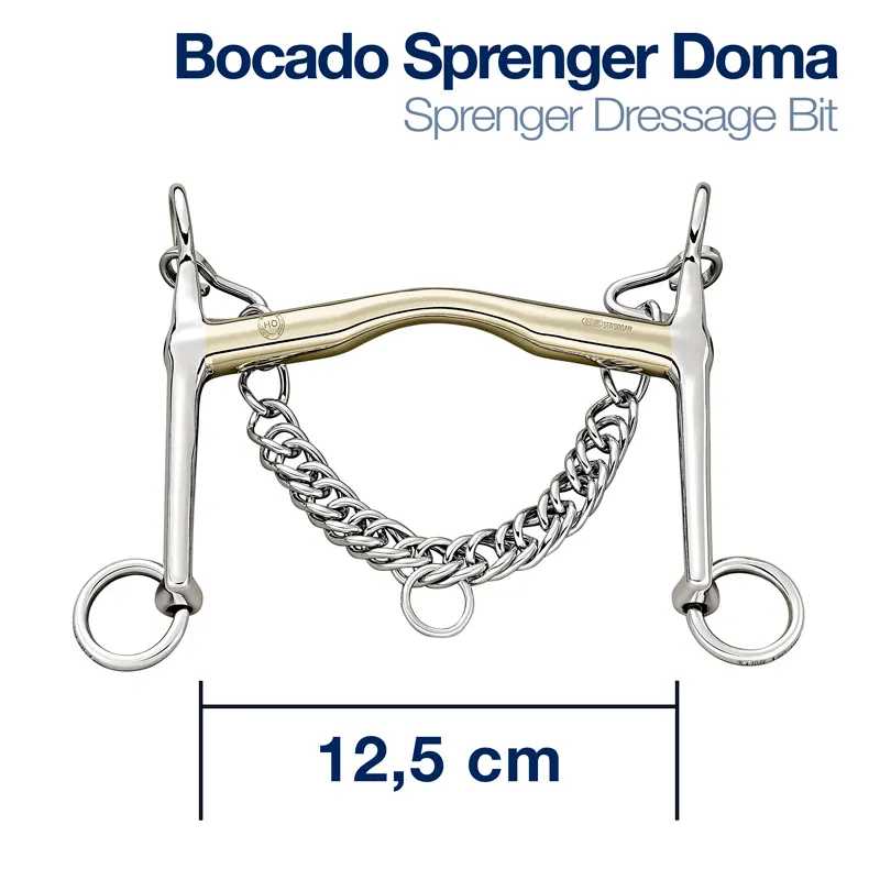 Bocado Sprenger Doma dourado e cromado com corrente prateada de 12,5 cm