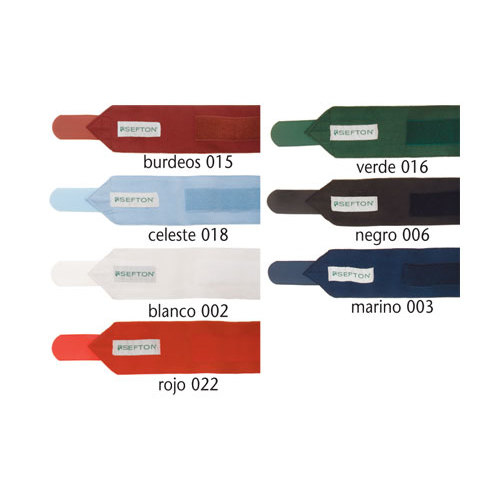 Sete etiquetas tecido coloridas com texto ISEPTON e códigos de cor