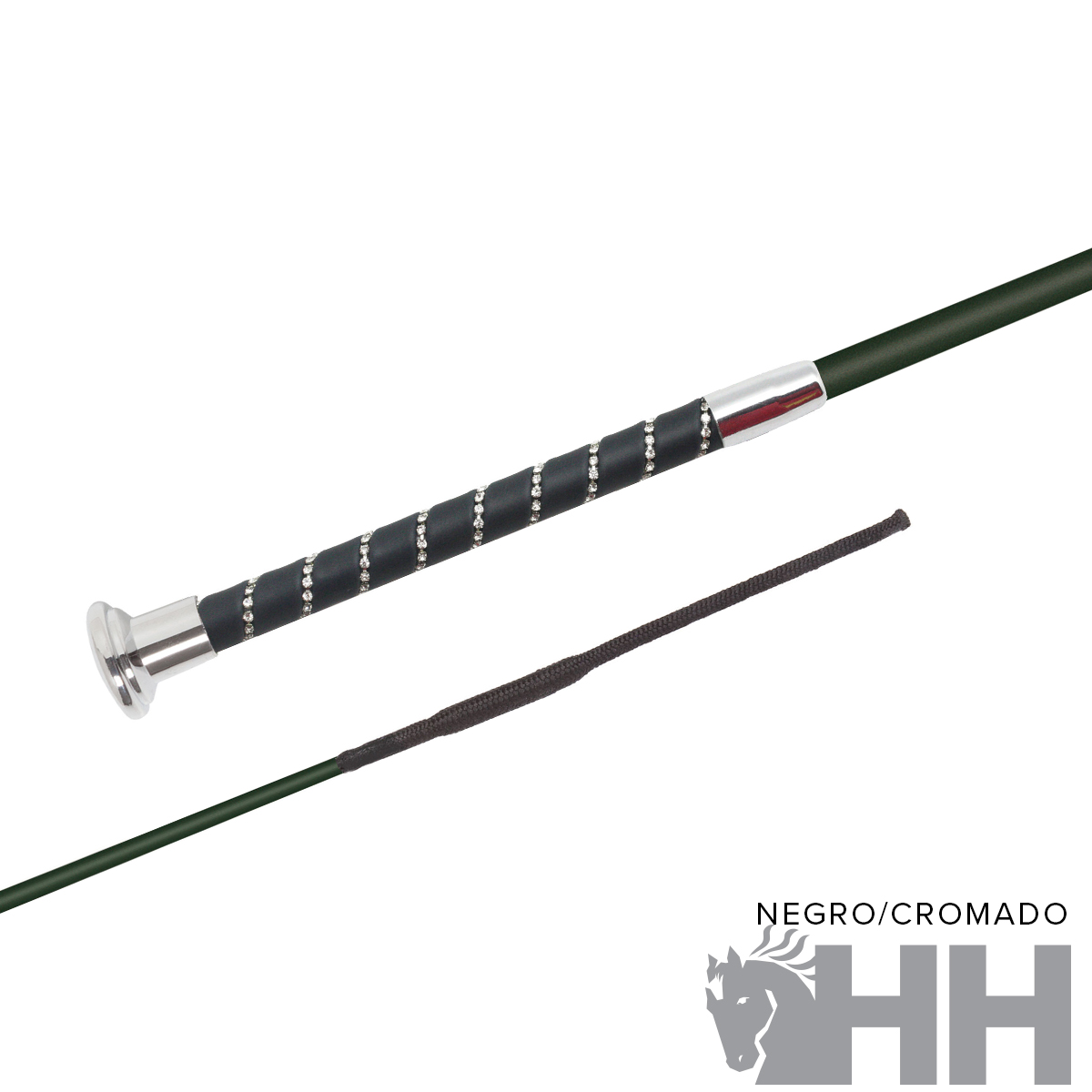 Varinha fina com cabo preto e cromado e corpo verde escuro