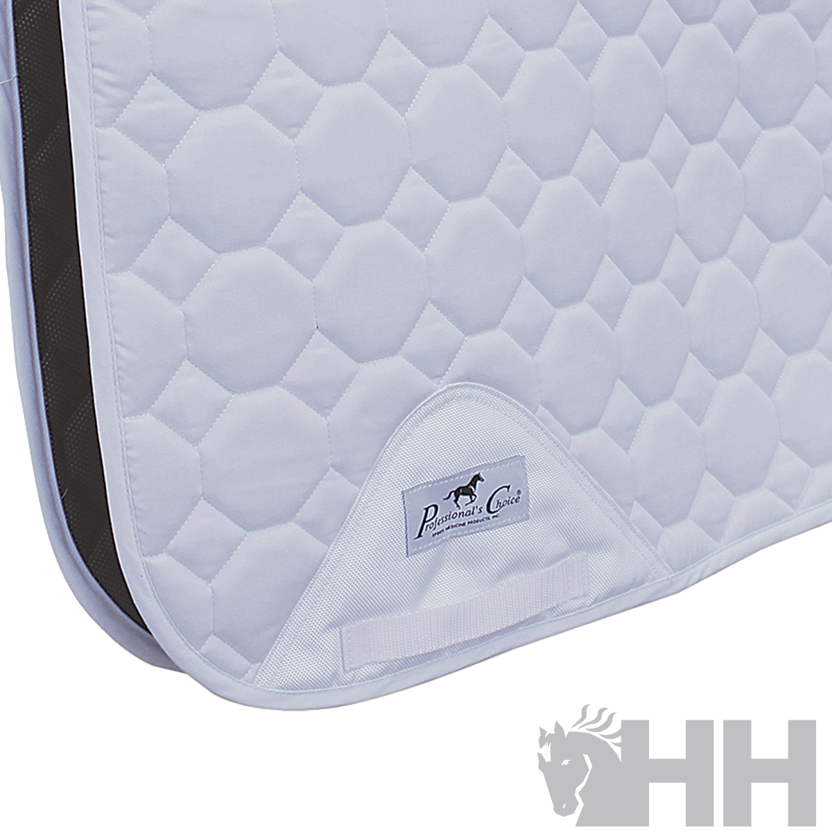 Manta acolchoada branca para cavalo com padrão hexagonal e etiqueta Prestig Care