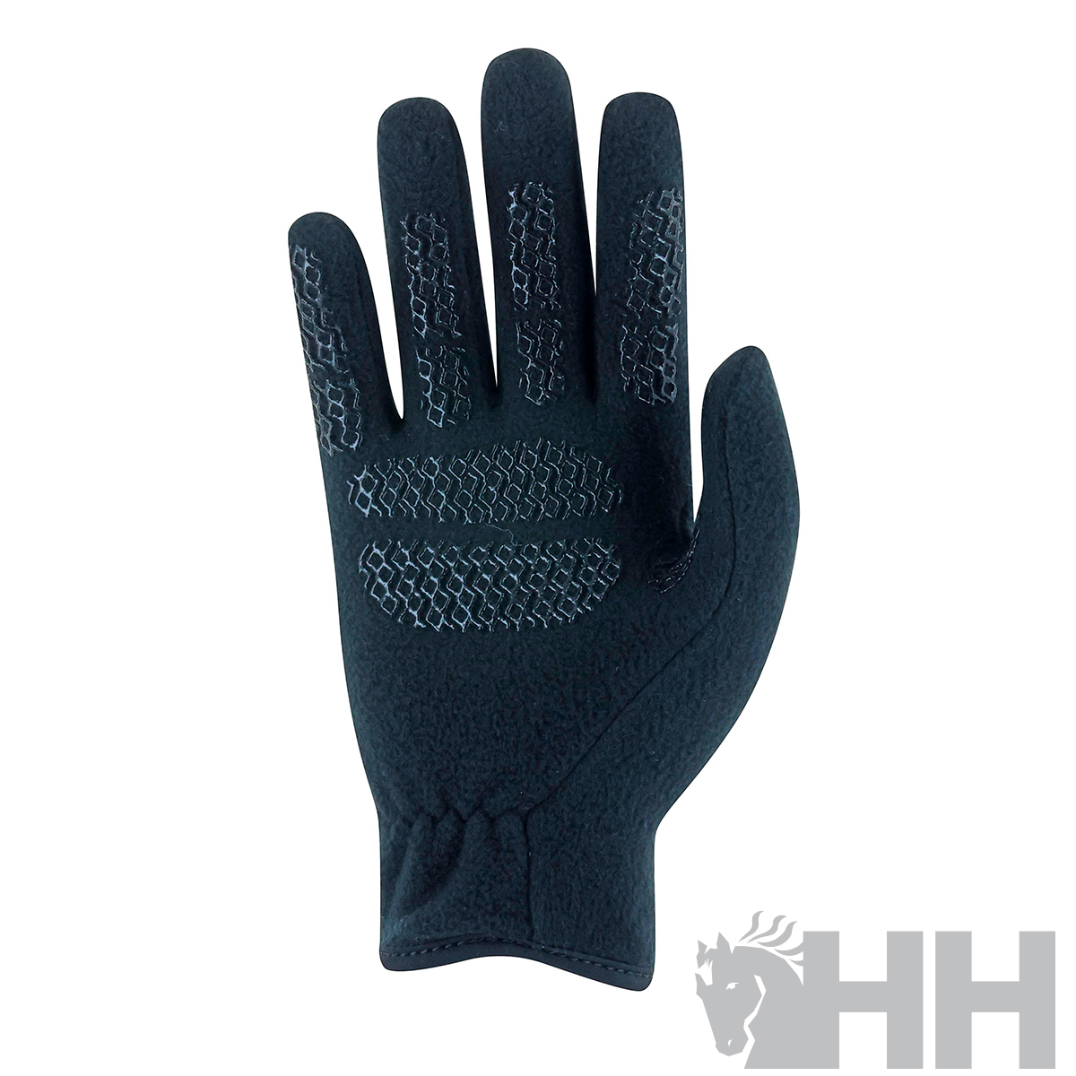 Luva preta com padrão antiderrapante na palma e dedos