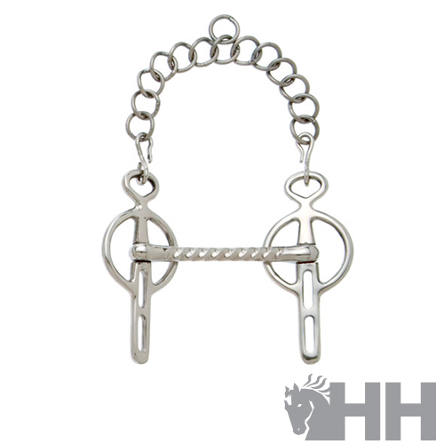 Freio para cavalo em metal prateado com cadeia