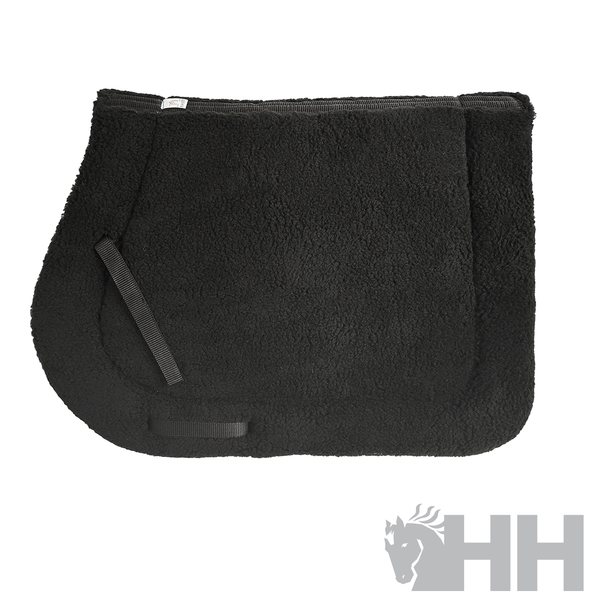 Tapete de equitação preto com textura felpuda e cintos de fixação