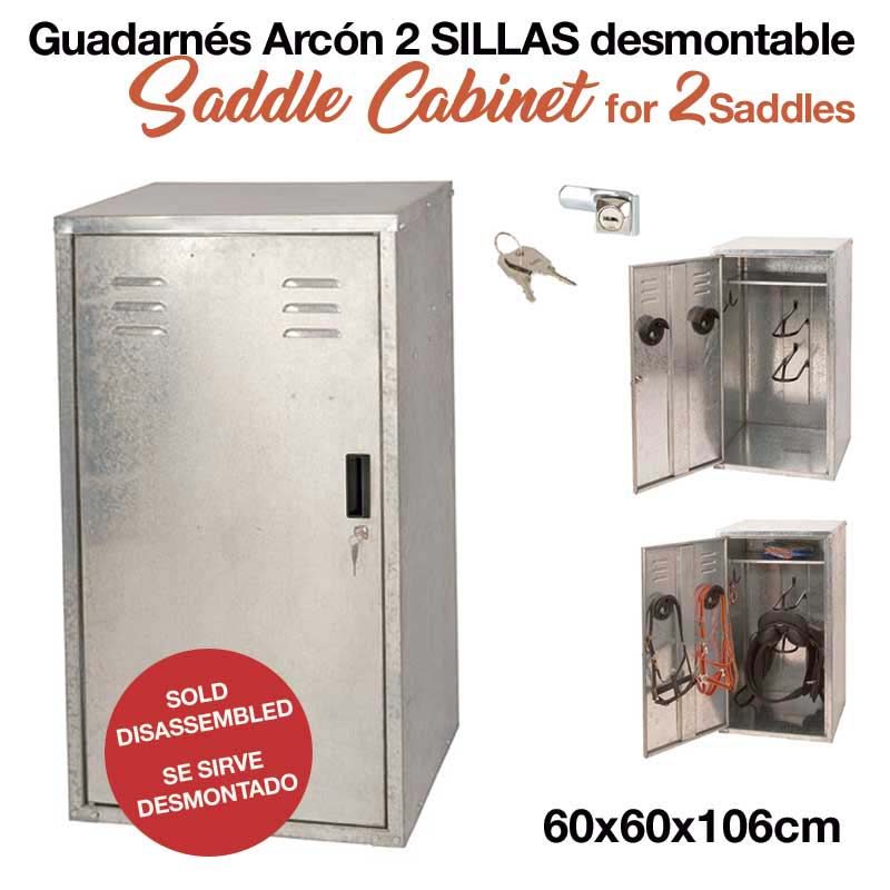 Armário metálico cinzento para 2 selas desmontável com chave