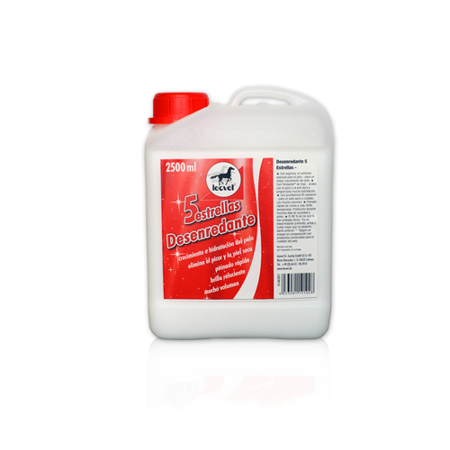 Recipiente branco com desentupidor líquido 5 Estrellas, tampa vermelha e etiqueta vermelha com texto branco.