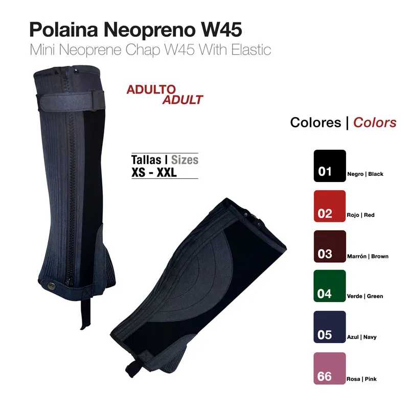 Polainas de neopreno W45 para adulto em várias cores e tamanhos.
