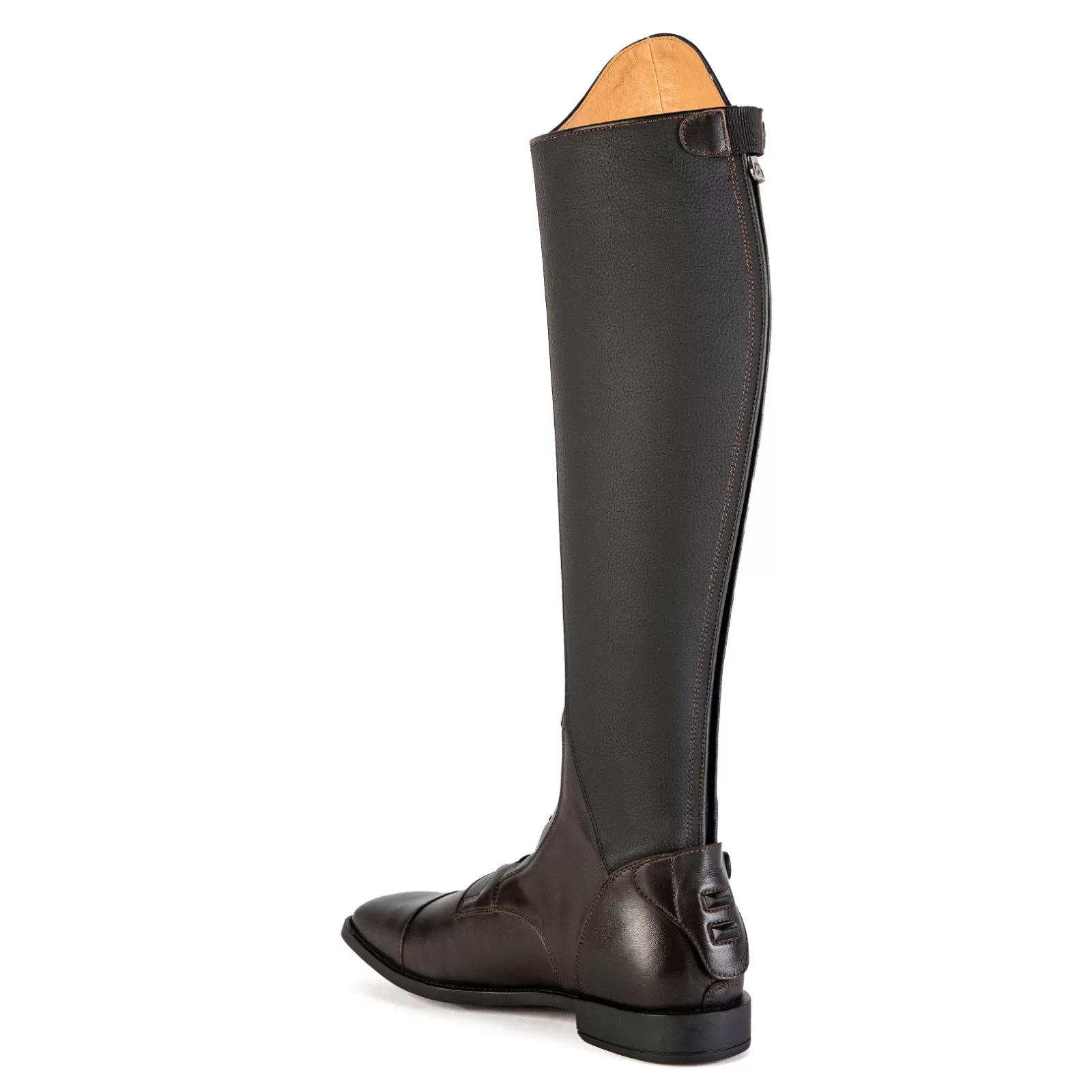 Bota alta castanha escura em pele com cano liso