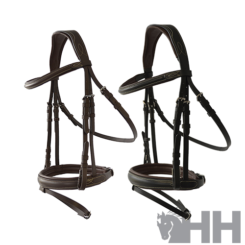 Conjunto de rédeas e cabeçadas de couro castanho e preto para cavalo com acolchoamento