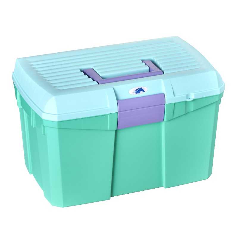 Caixa organizadora de plástico azul clara, verde água e lilás