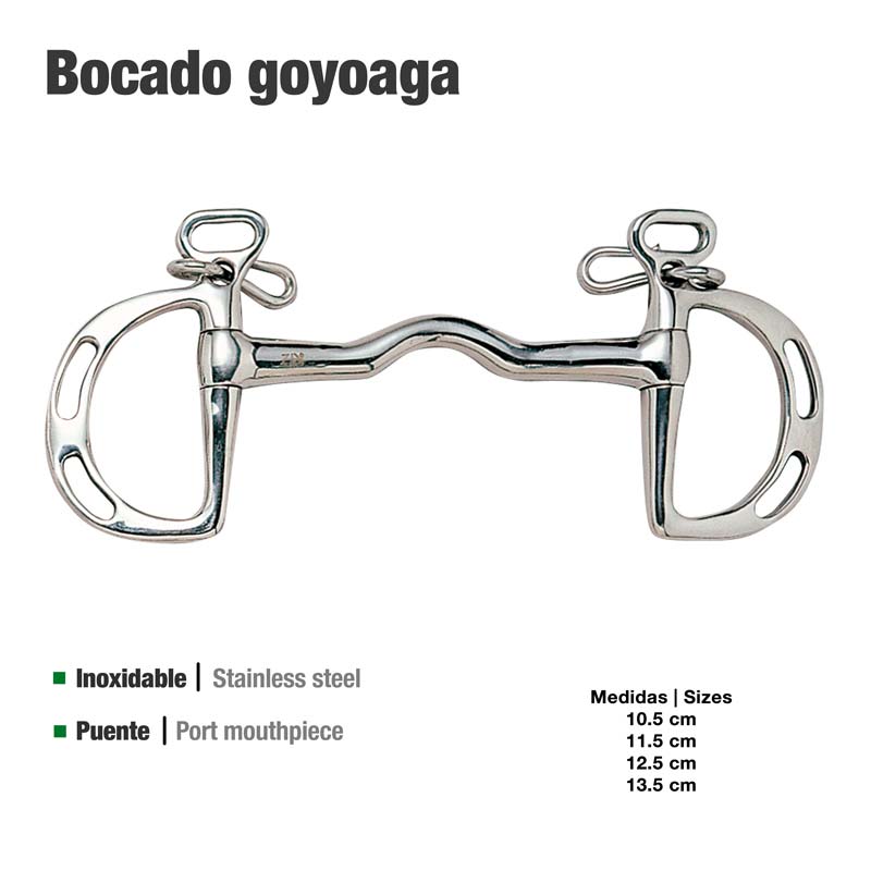 Bocado de inox com porta-boca e medidas indicadas