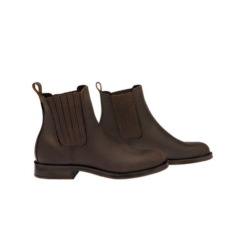 Botins Chelsea em pele castanha escura com elástico lateral