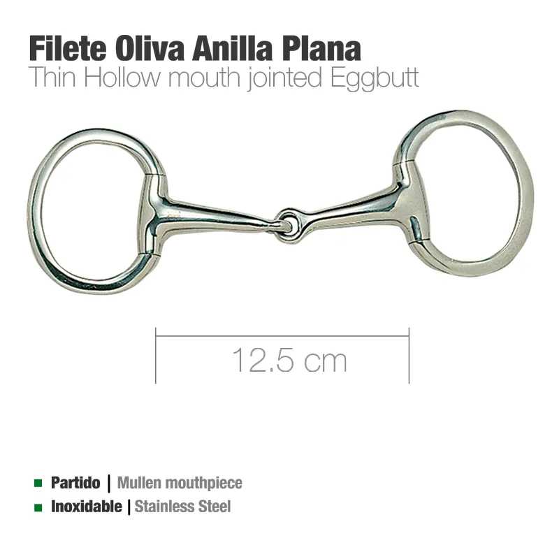 Freio de bocado de aço inoxidável com anilha plana e boca oca fina, 12,5 cm