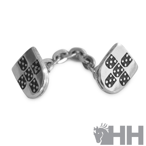 Botões de punho em metal com desenho de escudo e corrente