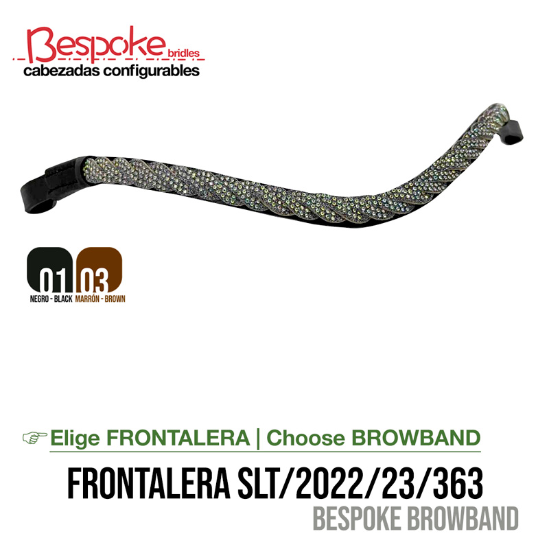 Frontalera decorada com cristais brilhantes em padrão entrelaçado