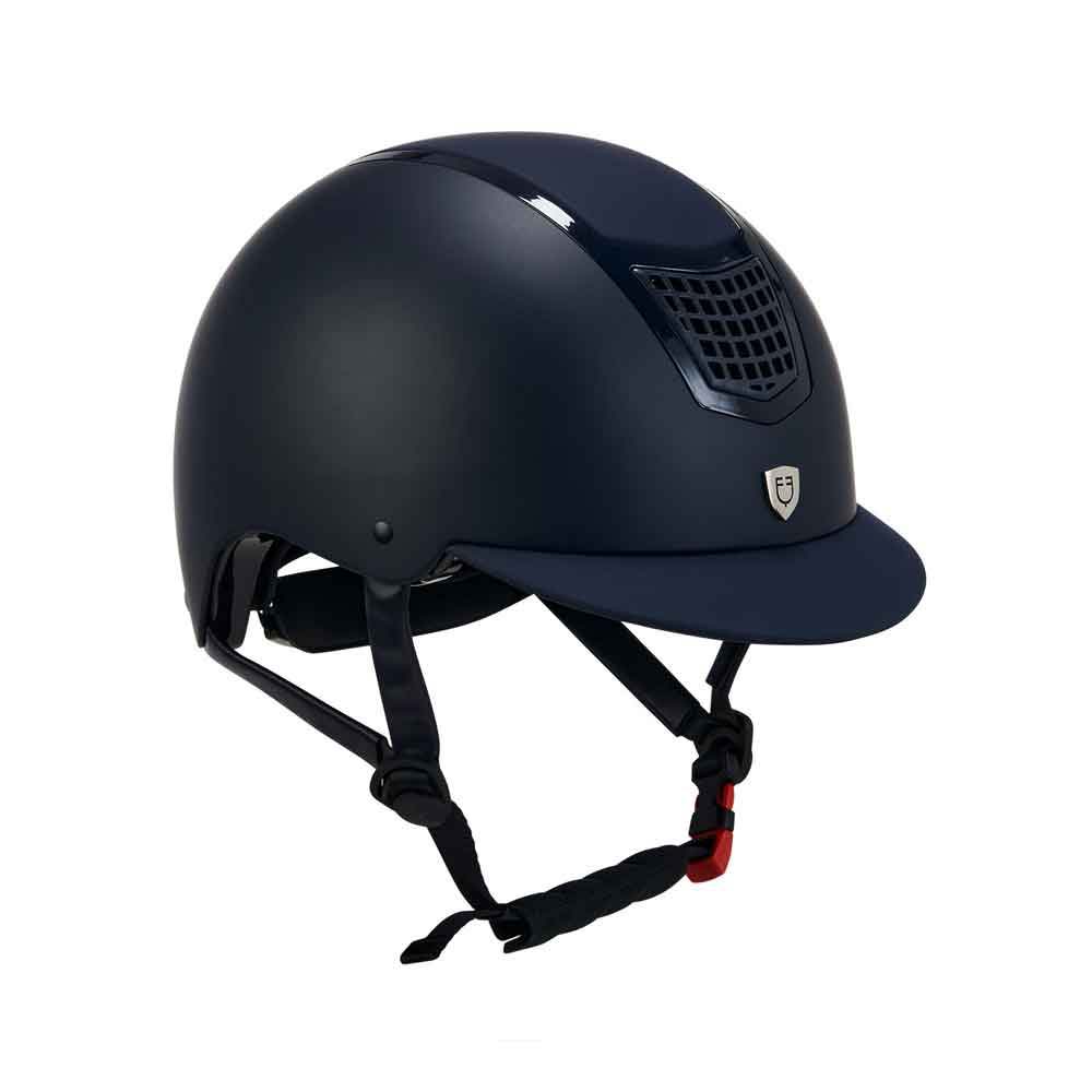 Capacete de equitação azul escuro com ventilação e correias ajustáveis