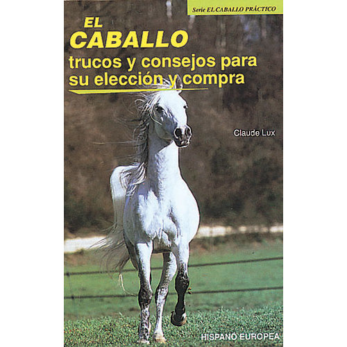 Capa de livro com cavalo branco em relva e texto em espanhol