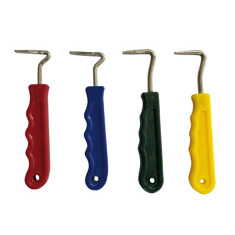 Conjunto de quatro ferramentas com cabos coloridos e pontas metálicas em forma de gancho