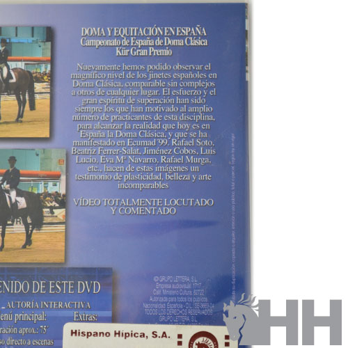 Capa de DVD azul com texto em espanhol sobre doma e equitação