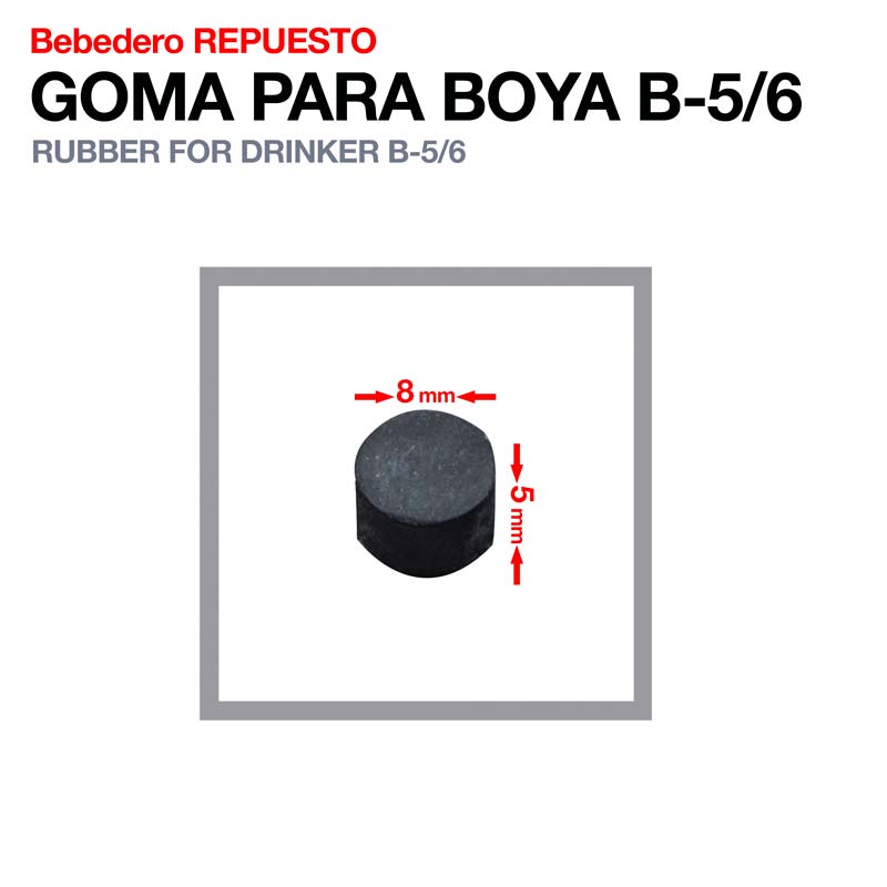 Peça de borracha preta cilíndrica para boia com medidas 8 mm x 5 mm