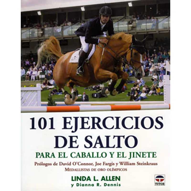 Livro sobre exercícios de salto para cavalo e cavaleiro com imagem de salto e texto em espanhol