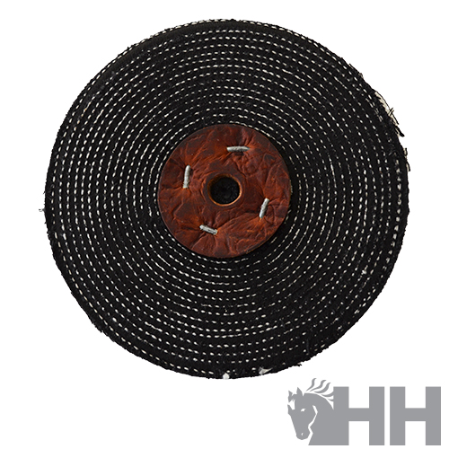 Disco de corte circular com centro de couro castanho e padrão preto e branco