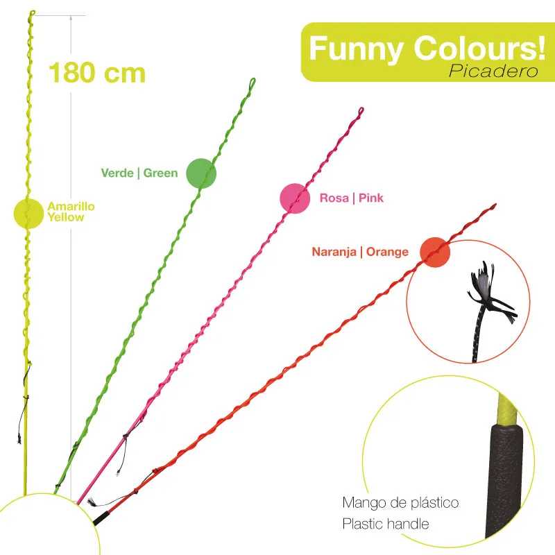 Picadores coloridos de plástico com cabo de 180 cm em amarelo, verde, rosa e laranja