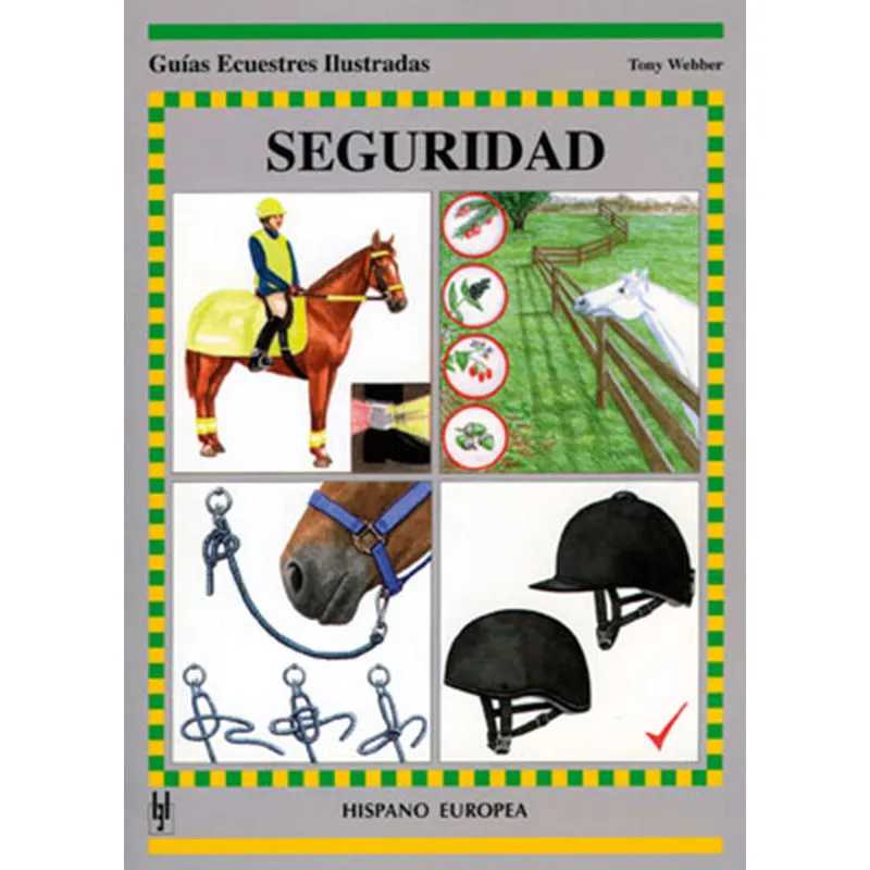 Capa de livro ilustrado sobre segurança equestre com imagens de cavalo e acessórios
