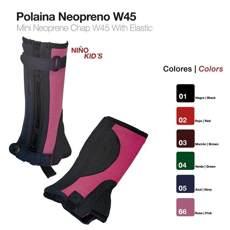Polaina de neopreno infantil W45 com fecho e velcro de várias cores
