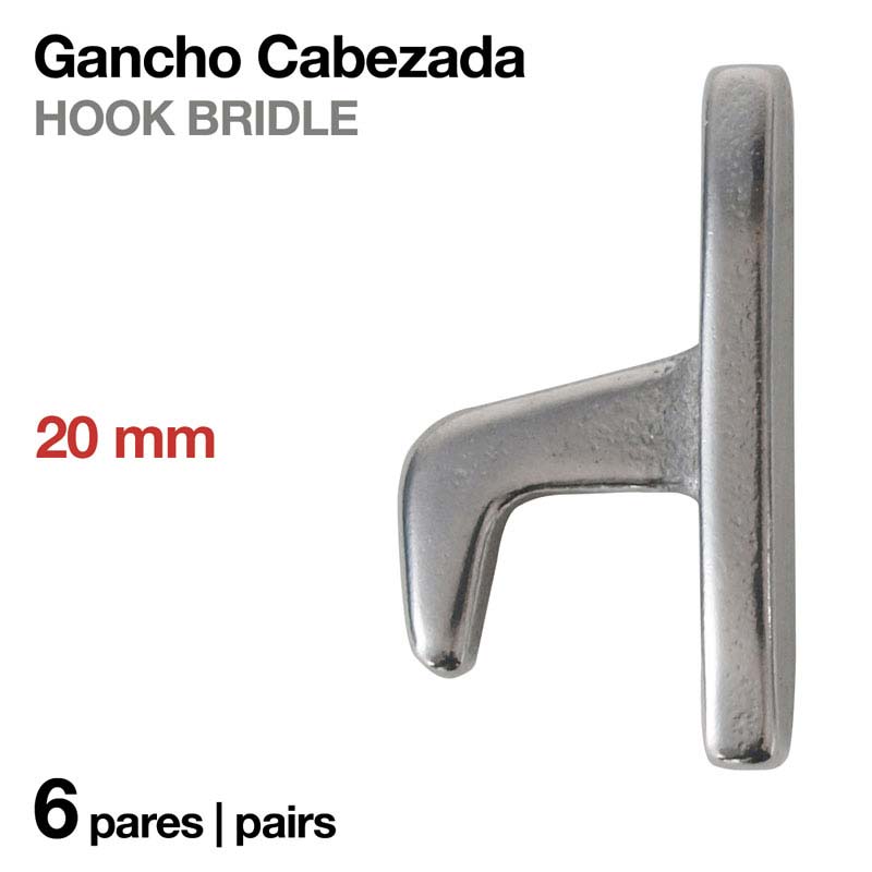 Gancho cabezada metálico prateado 20 mm, 6 pares