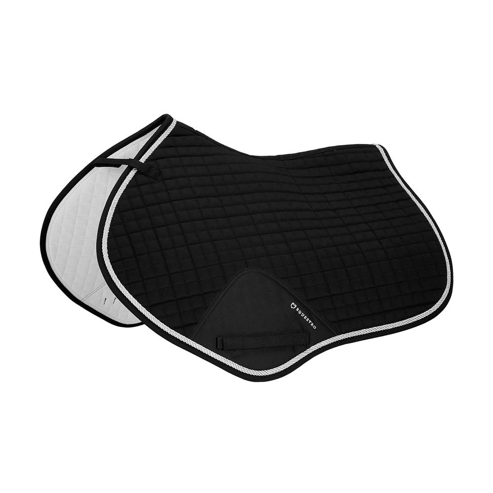 Sela de cavalo preta acolchoada com contorno branco e preto