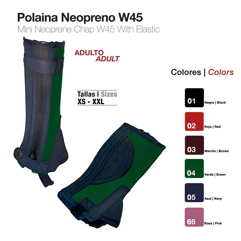 Polaina de neopreno W45 disponível em várias cores e tamanhos para adulto