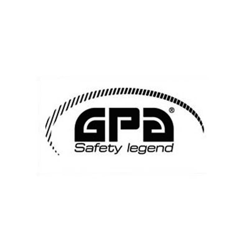 Logótipo preto e branco da marca GPA com texto Safety legend