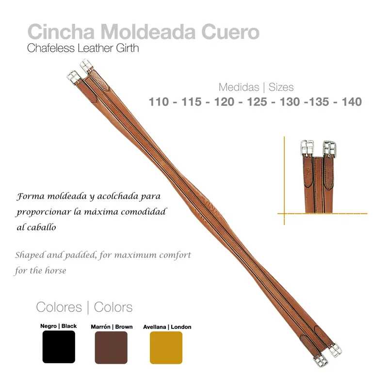 Cincha moldeada em couro com fivelas metálicas em três cores diferentes