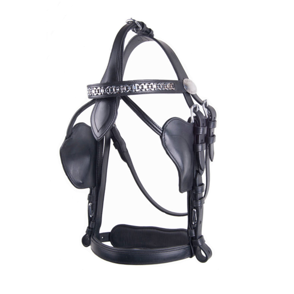 Bridão de cabedal preto para cavalo com detalhes em metal prateado