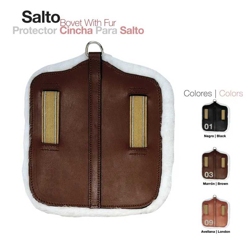 Protector para cernelha de couro castanho com pele branca para cernelha de cavalo