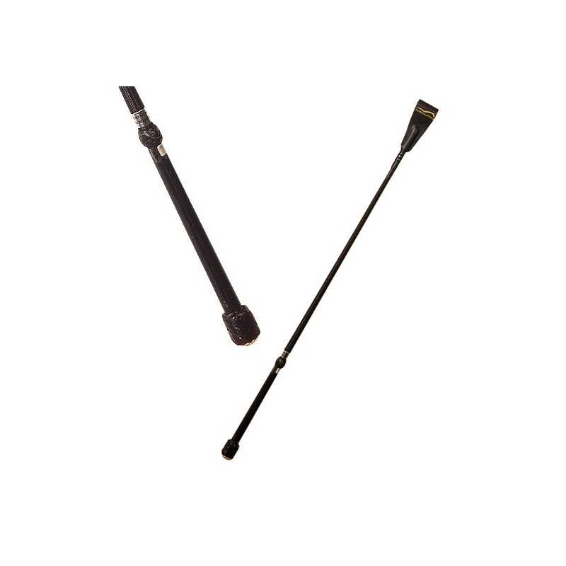 Chicote de equitação preto com pega alargada e detalhe metálico