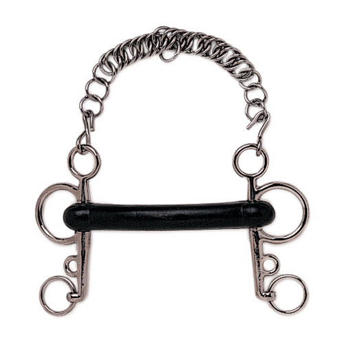 Estojo metálico com elos em corrente e barras pretas com argolas circulares