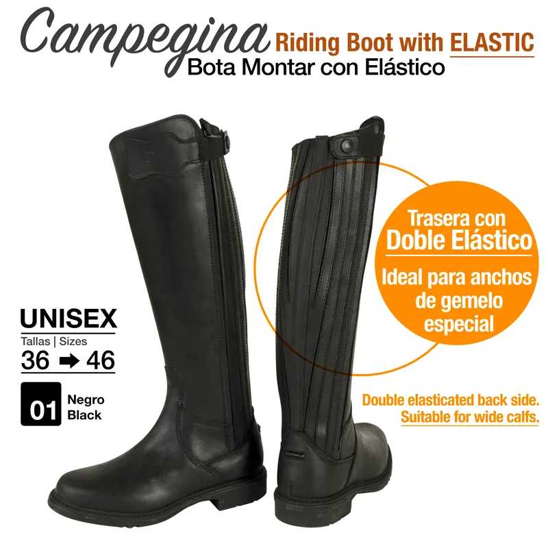 Bota de montar preta com elástico duplo e fecho, unissexo, tamanhos 36-46