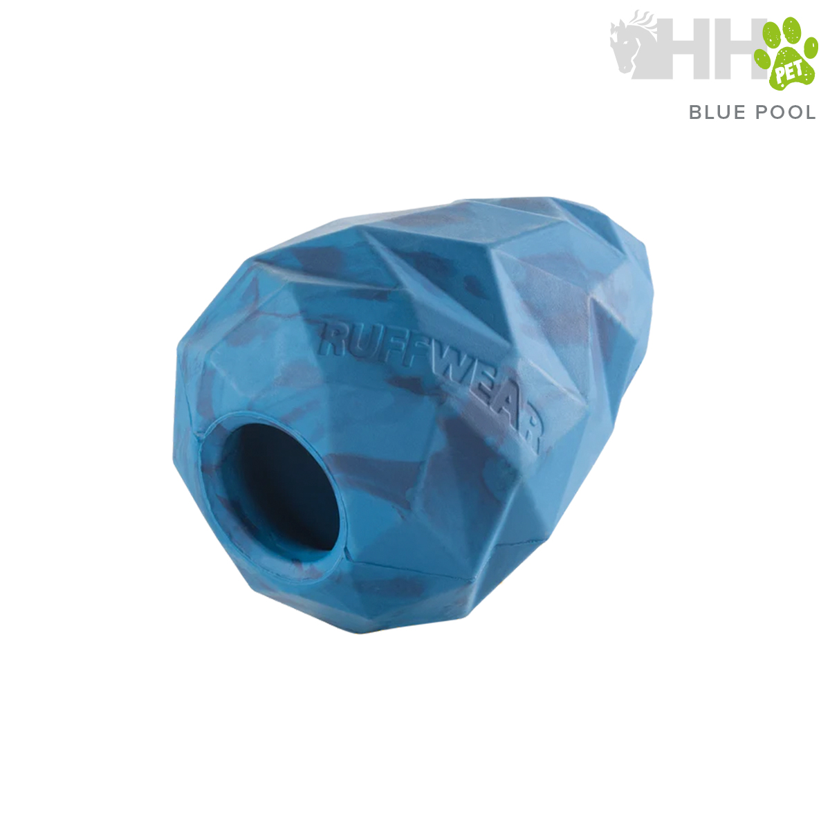 Brinquedo para cães em borracha azul com textura facetada e inscrição 'RUFFWEAR'
