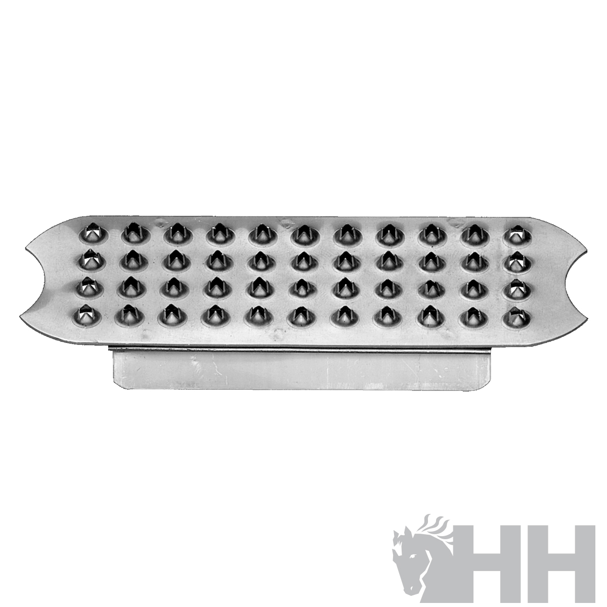 Raspador metálico com pontas arredondadas pretas e logótipo HH