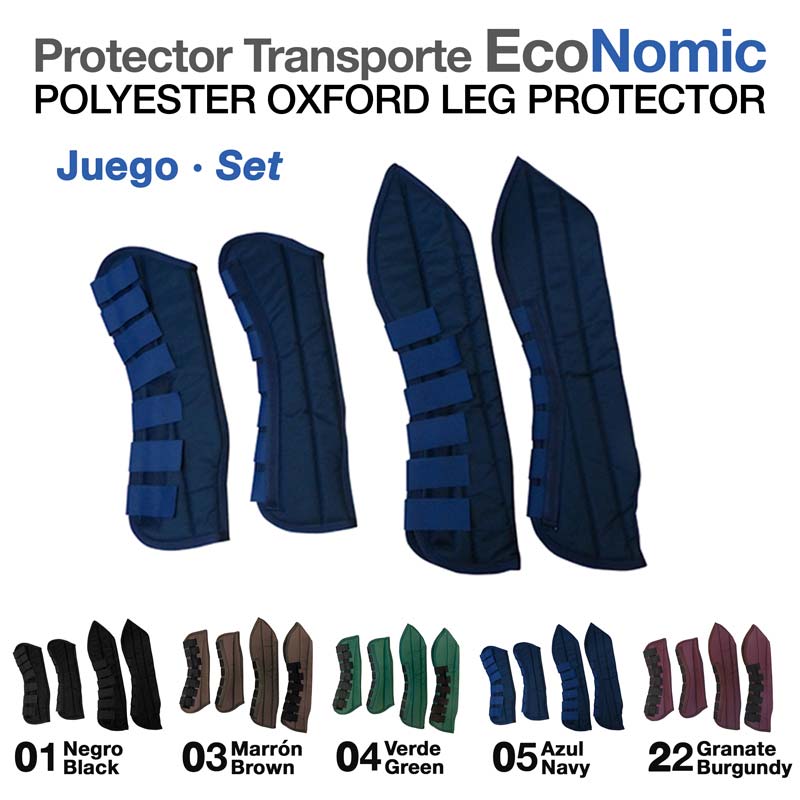 Conjunto de protetores para pernas em várias cores com fechos de velcro e textura acolchoada.