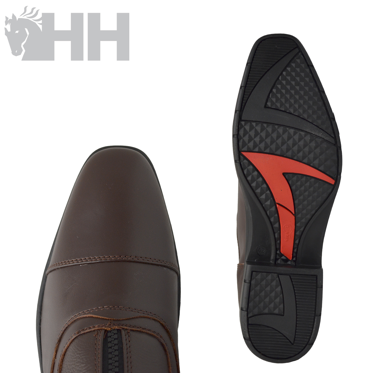 Sapato masculino castanho em couro com sola preta e detalhe vermelho