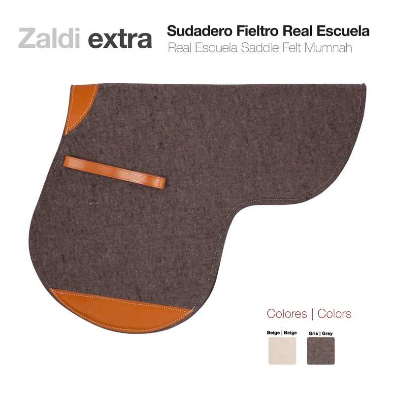 Almofada para sela de cavalo cinzenta com reforços em pele castanha Zaldi extra