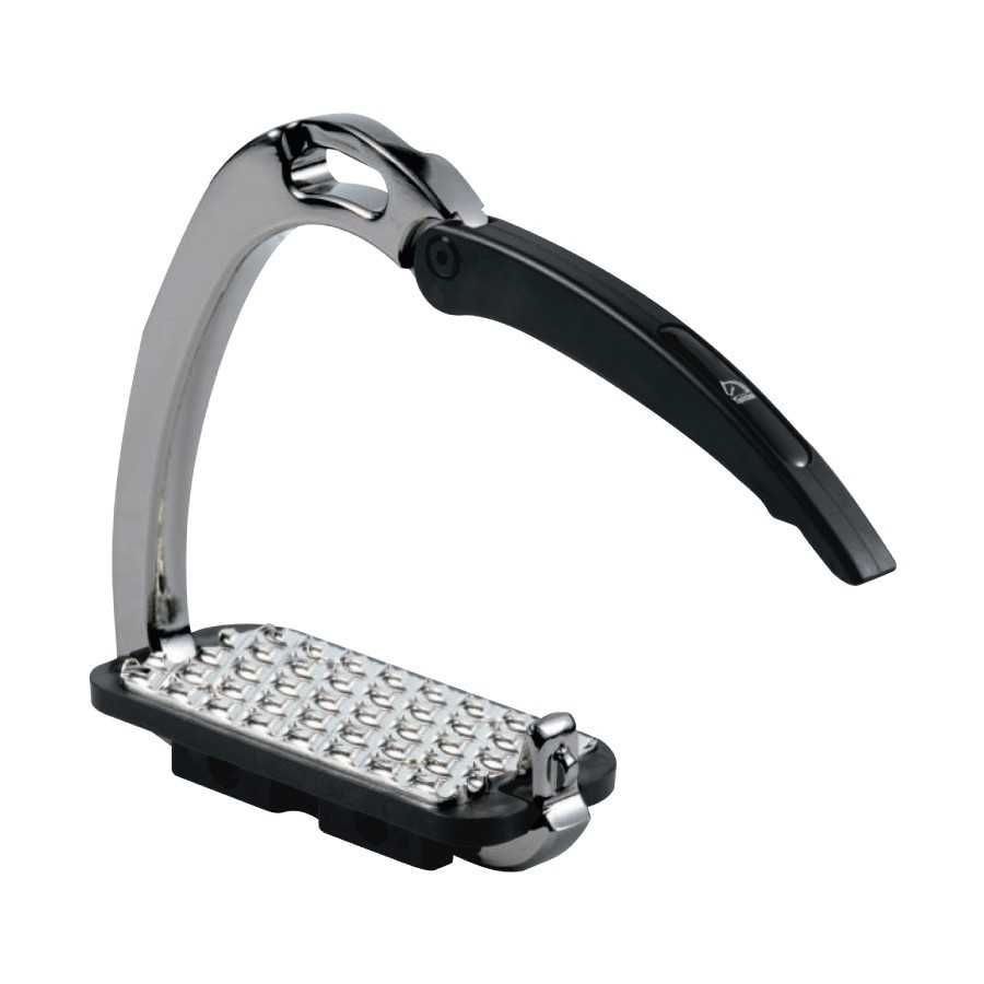 Estribo para cavalo em metal prateado com plástico preto