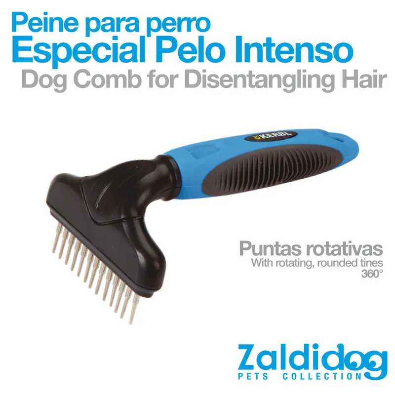 Pente para cão azul e preto ZaldiDOG com dentes metálicos rotativos