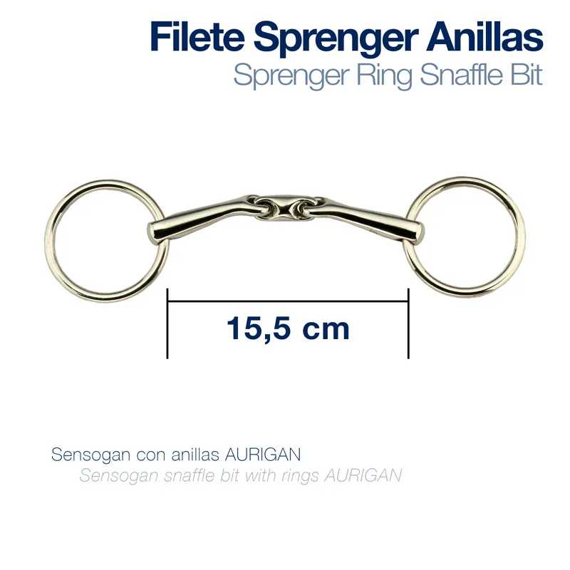 Bocado de anilha Sprenger prateado 15,5 cm com texto informativo