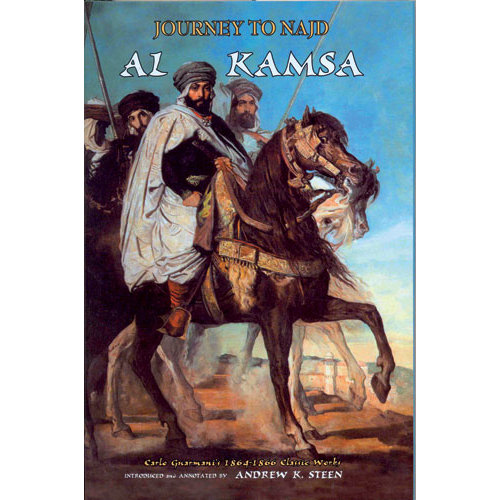 Capa de livro com três homens em cavalos e texto Jornada a Najd Al Kamsa